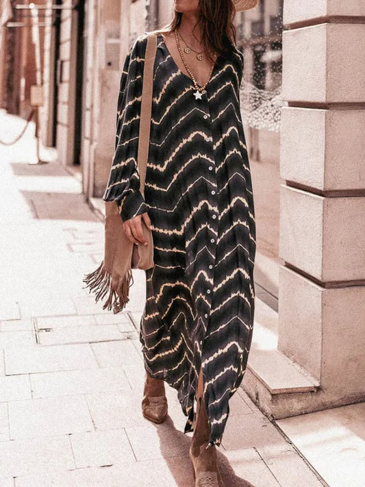 💃Abito Boho a righe con maniche lunghe💖